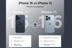 Apple iPhone 16 vs iPhone 15 comparison infographic